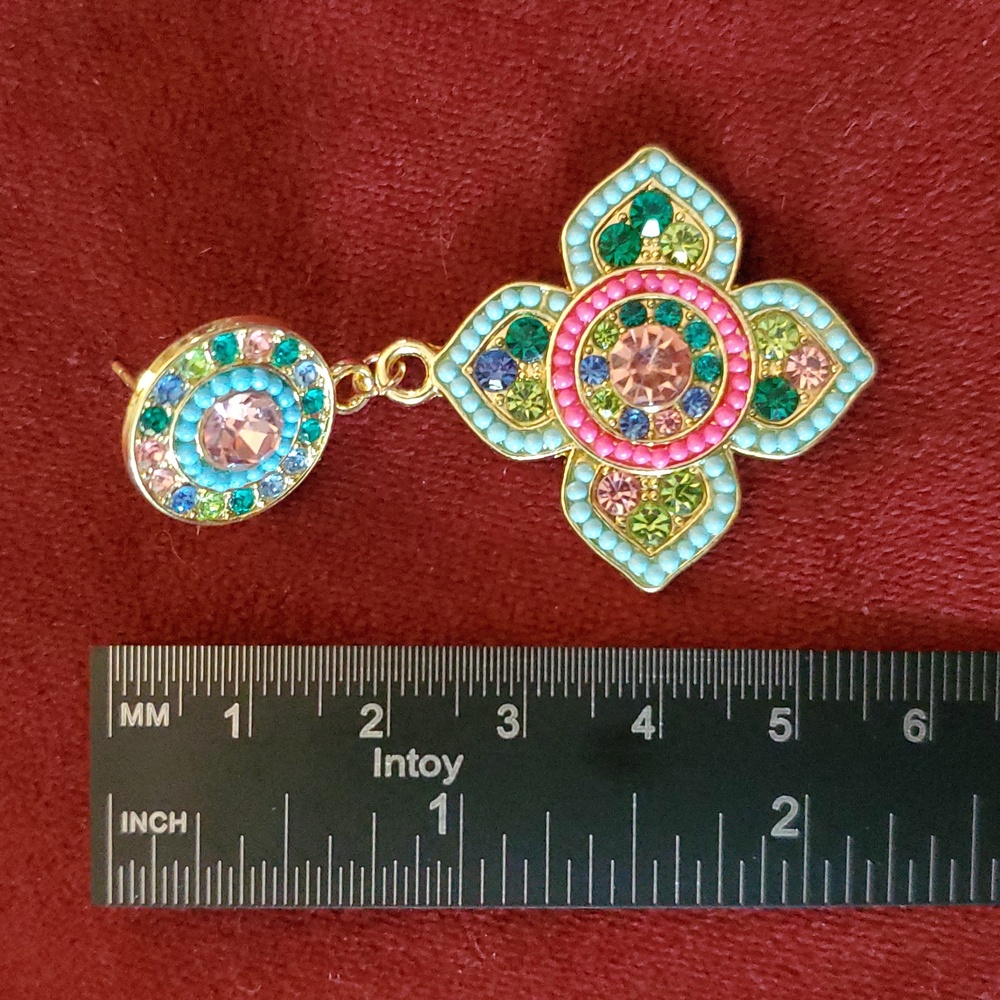 Multicolor Mosaic Rhinestone Earrings - Picture 11 of 12